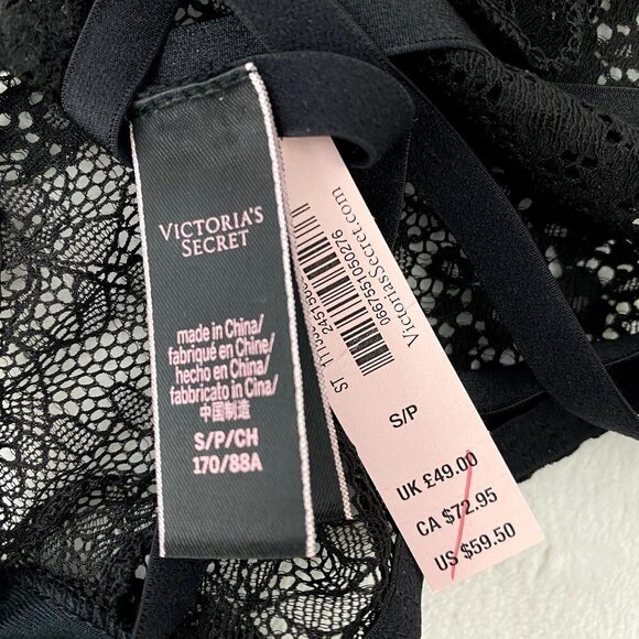 Victoria's Secret Very Sexy Strappy Lace Teddy, Chantilly Black Thong Back Small - Picture 7 of 8